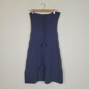 ESCVDO Skirt XS Navy Blue Handmade Crochet Cotton Tassel Drawstring Midi Peru